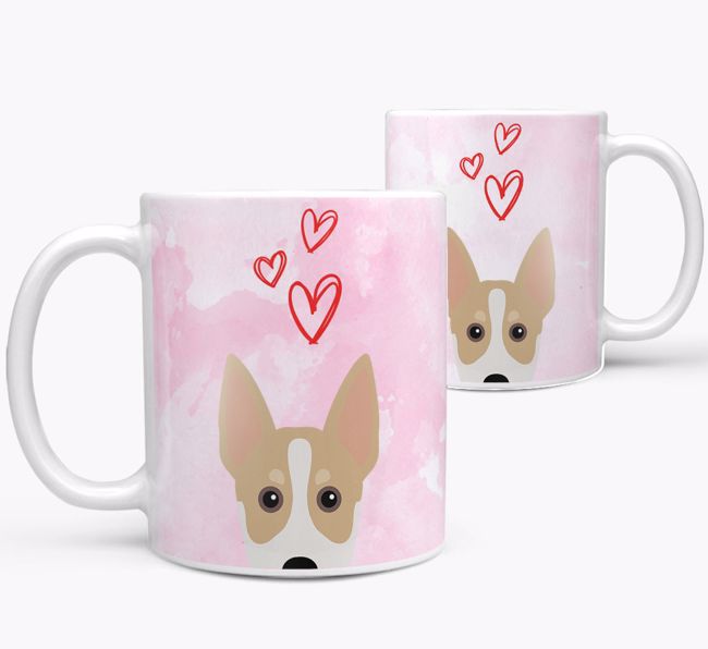 Peeking {breedFullName} Icon and Hearts Mug