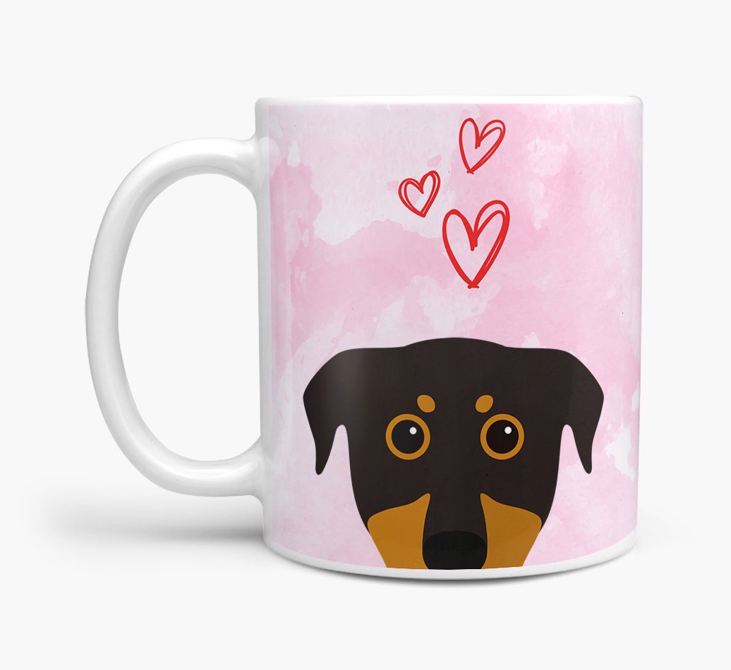 'Peeking {breedShortName} & Hearts' - Personalized {breedFullName} Mug - Side View