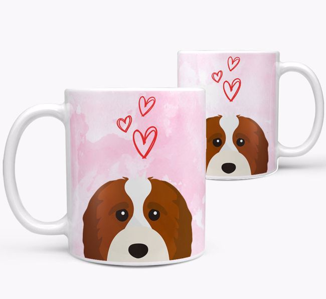 Peeking {breedFullName} Icon and Hearts Mug