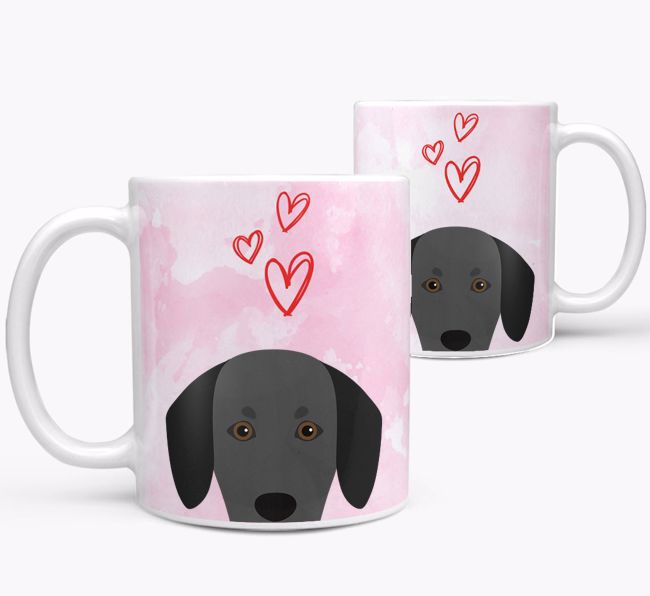 Peeking {breedFullName} Icon and Hearts Mug