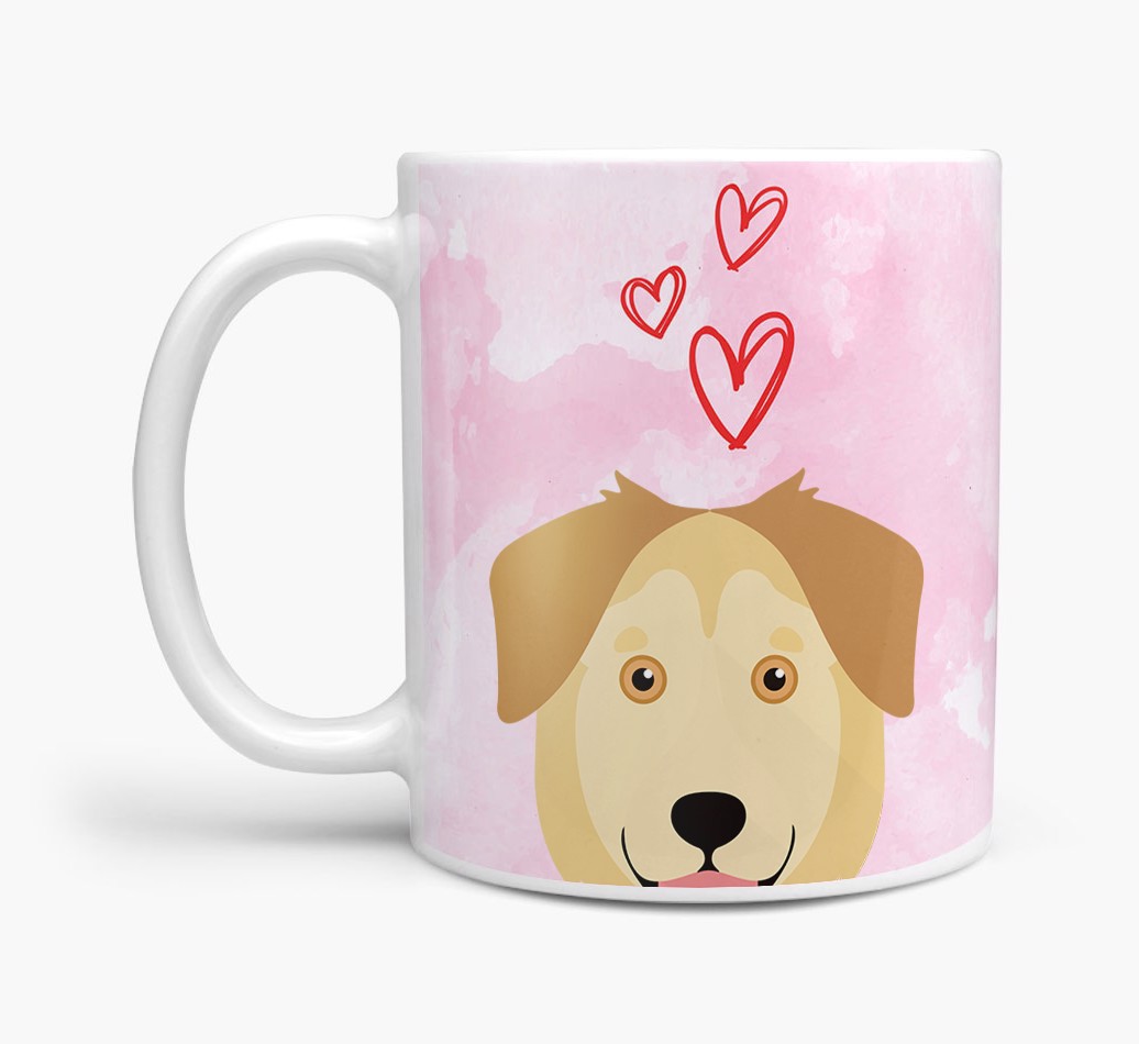 'Peeking {breedShortName} & Hearts' - Personalised {breedFullName} Mug - Side View