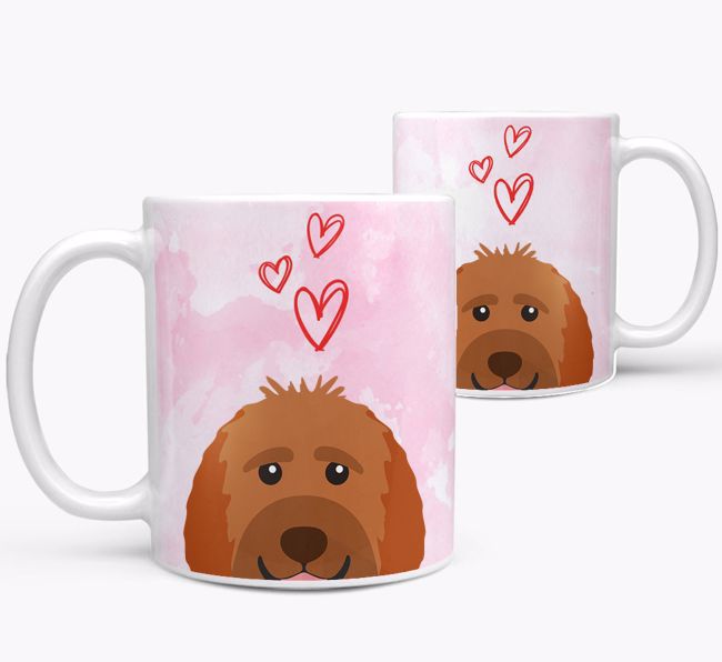 Peeking {breedFullName} Icon and Hearts Mug