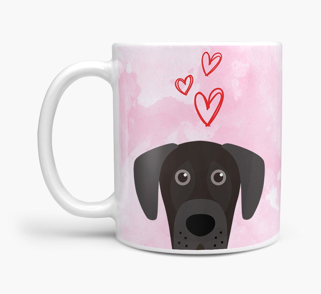 'Peeking {breedShortName} & Hearts' - Personalised {breedFullName} Mug - Side View