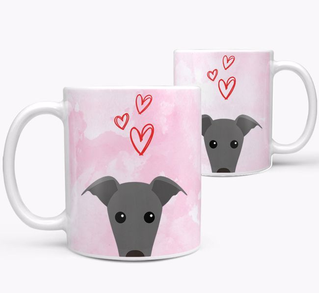 Peeking {breedFullName} Icon and Hearts Mug