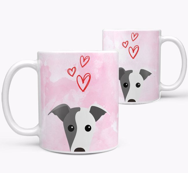 Peeking {breedFullName} Icon and Hearts Mug