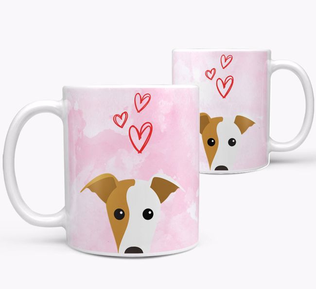 Peeking {breedFullName} Icon and Hearts Mug