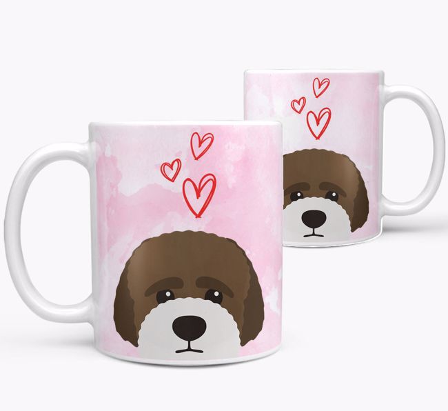 Peeking {breedFullName} Icon and Hearts Mug