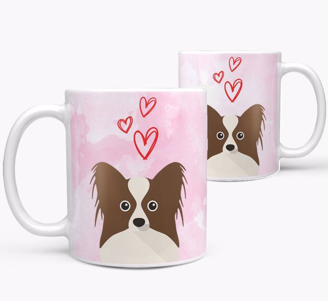 Peeking {breedFullName} Icon and Hearts Mug