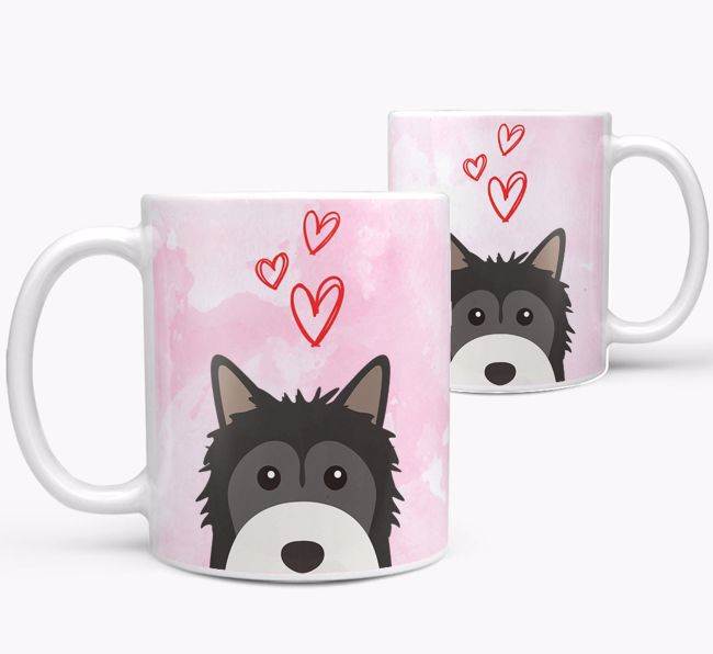 Peeking {breedFullName} Icon and Hearts Mug