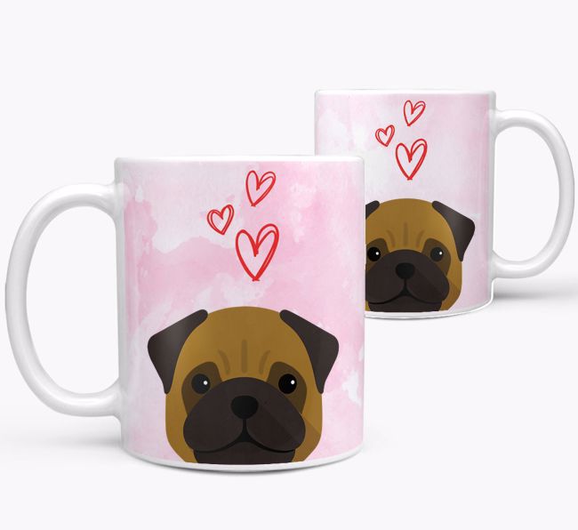 Peeking {breedFullName} Icon and Hearts Mug