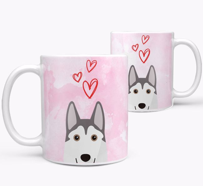 Peeking {breedFullName} Icon and Hearts Mug