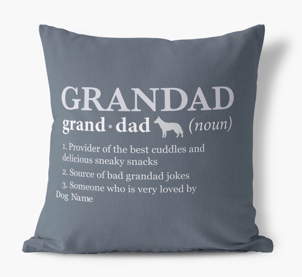 Definition of Grandad: Personalised {breedFullName} Canvas Cushion - front view