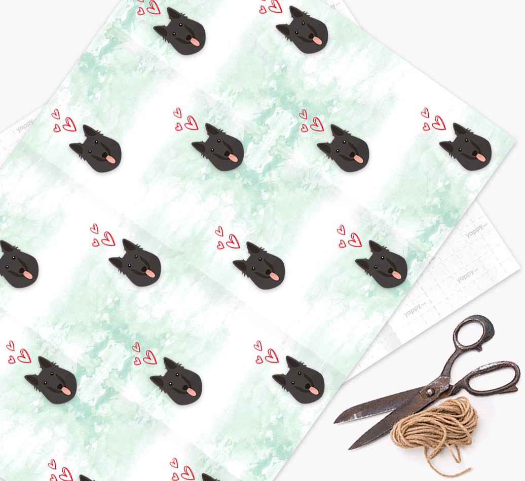 '{breedFullName} Icons & Hearts - Watercolour' - Personalized Wrapping Paper - flat