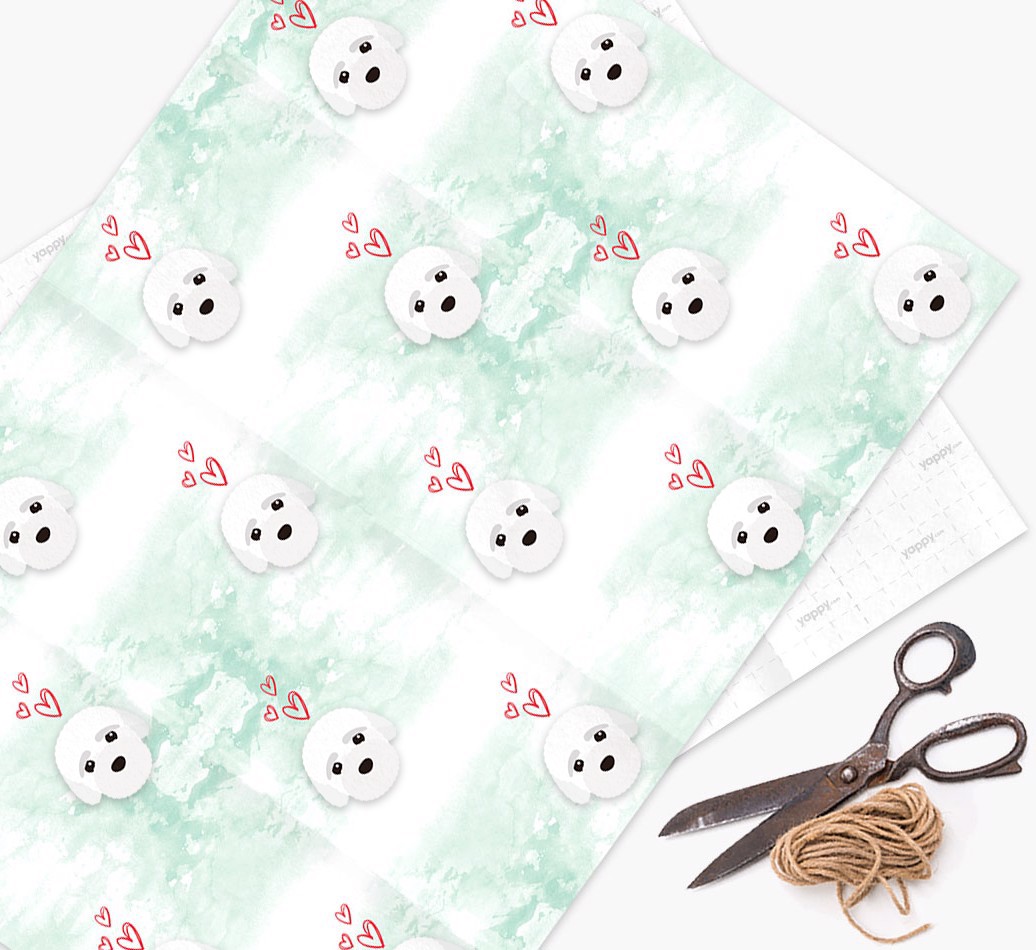 '{breedFullName} Icons & Hearts - Watercolour' - Personalised Wrapping Paper - flat
