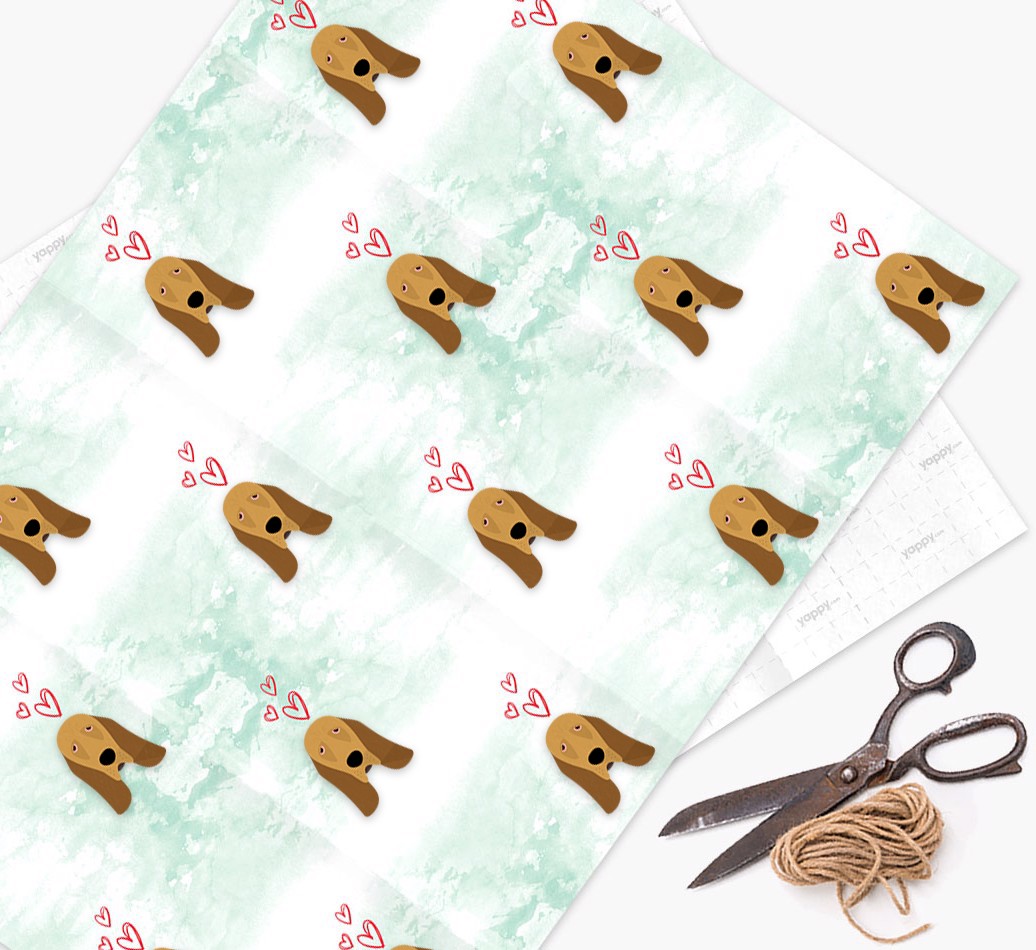 '{breedFullName} Icons & Hearts - Watercolour' - Personalized Wrapping Paper - flat