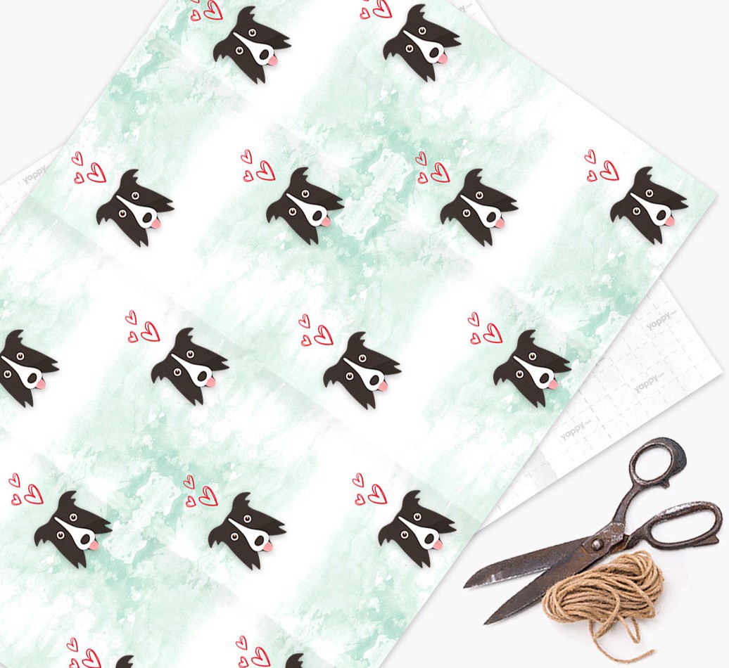 '{breedFullName} Icons & Hearts - Watercolour' - Personalised Wrapping Paper - flat