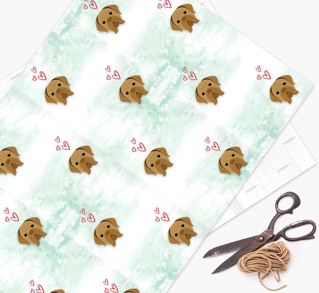 '{breedFullName} Icons & Hearts - Watercolour' - Personalised Wrapping Paper - flat