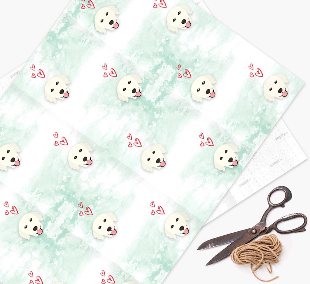 '{breedFullName} Icons & Hearts - Watercolour' - Personalised Wrapping Paper - flat