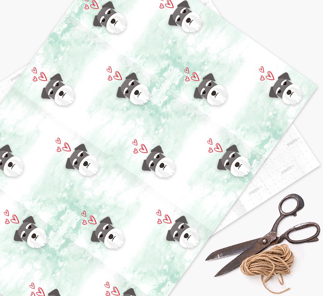 '{breedFullName} Icons & Hearts - Watercolour' - Personalized Wrapping Paper - flat