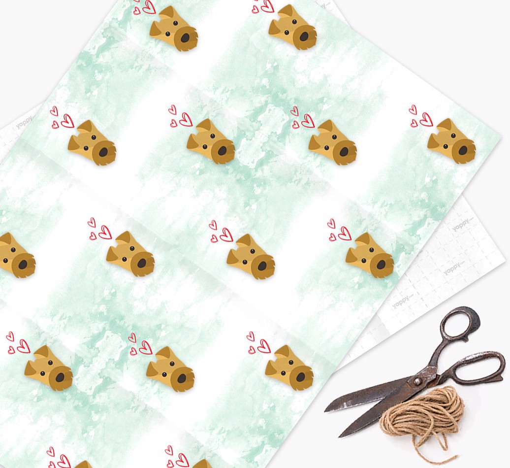 '{breedFullName} Icons & Hearts - Watercolour' - Personalised Wrapping Paper - flat