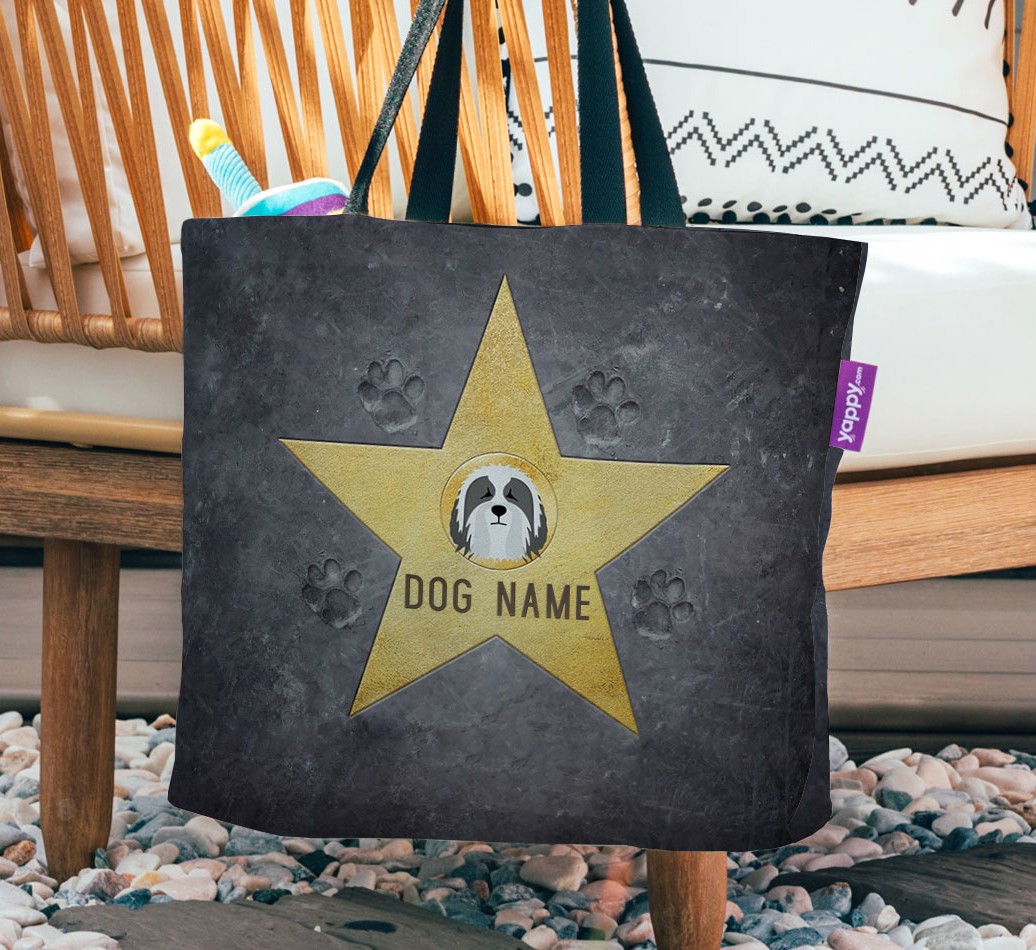 Star of Fame: Personalized {breedFullName} Canvas Bag - hanging on a chair