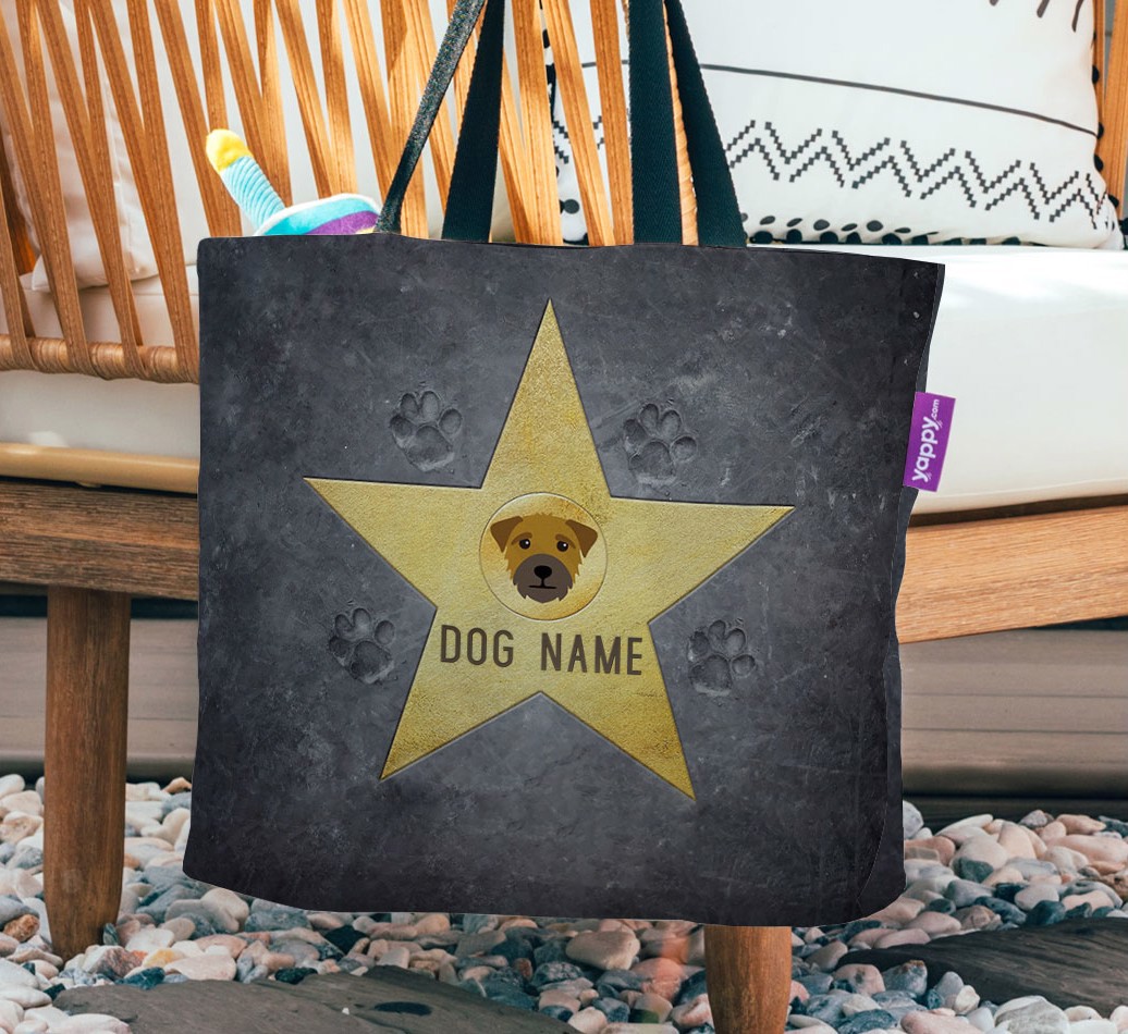 Star of Fame: Personalised {breedFullName} Canvas Bag - hanging on a chair