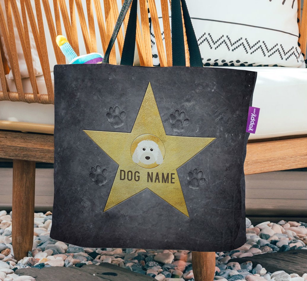 Star of Fame: Personalised {breedFullName} Canvas Bag - hanging on a chair