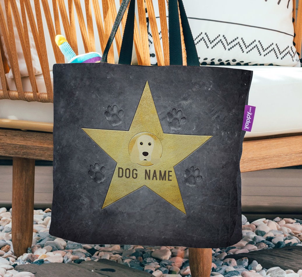 Star of Fame: Personalized {breedFullName} Canvas Bag - hanging on a chair