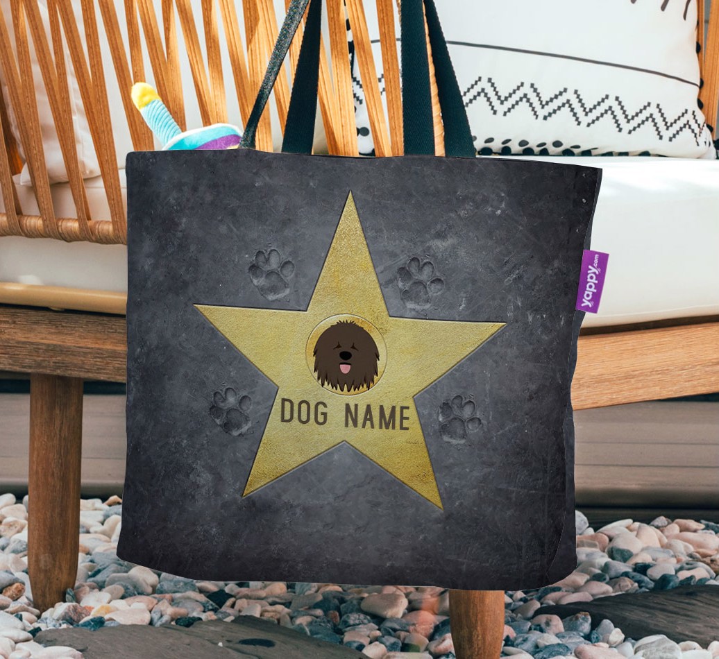 Star of Fame: Personalised {breedFullName} Canvas Bag - hanging on a chair