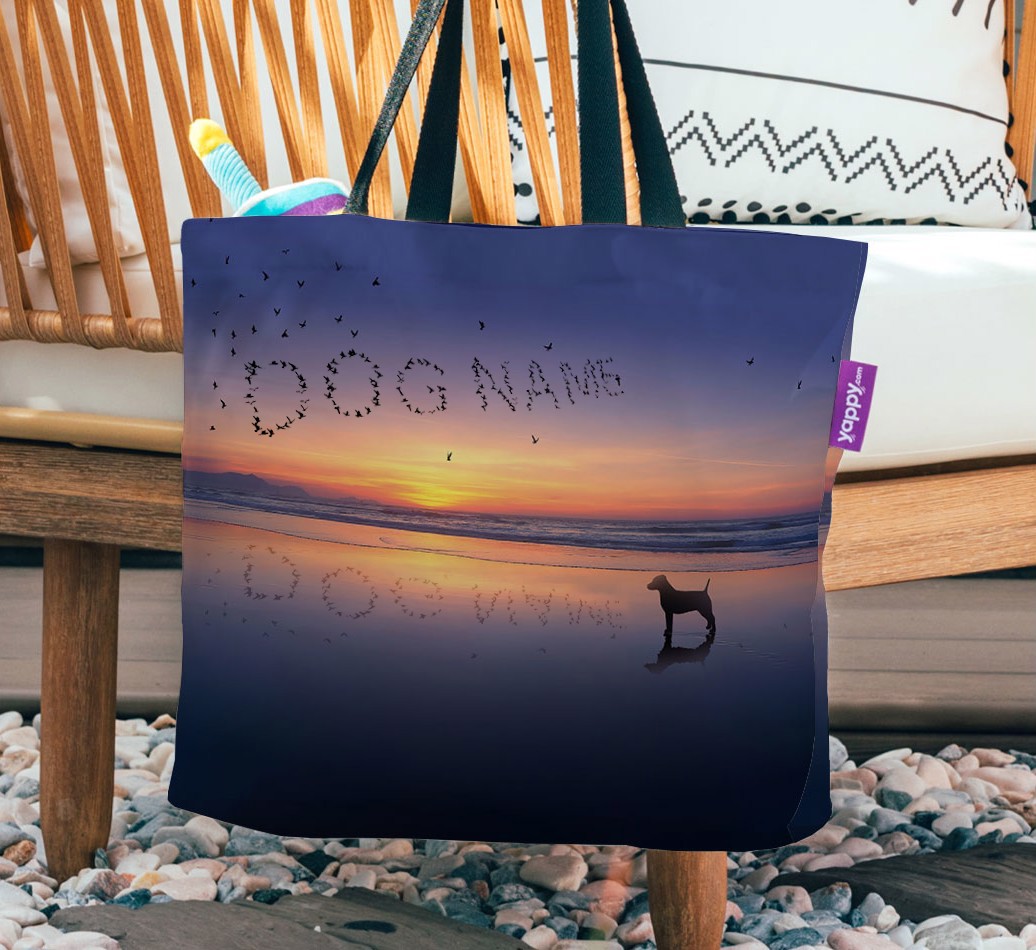 Sunset Beach: Personalized {breedFullName} Canvas Bag - hanging on a chair