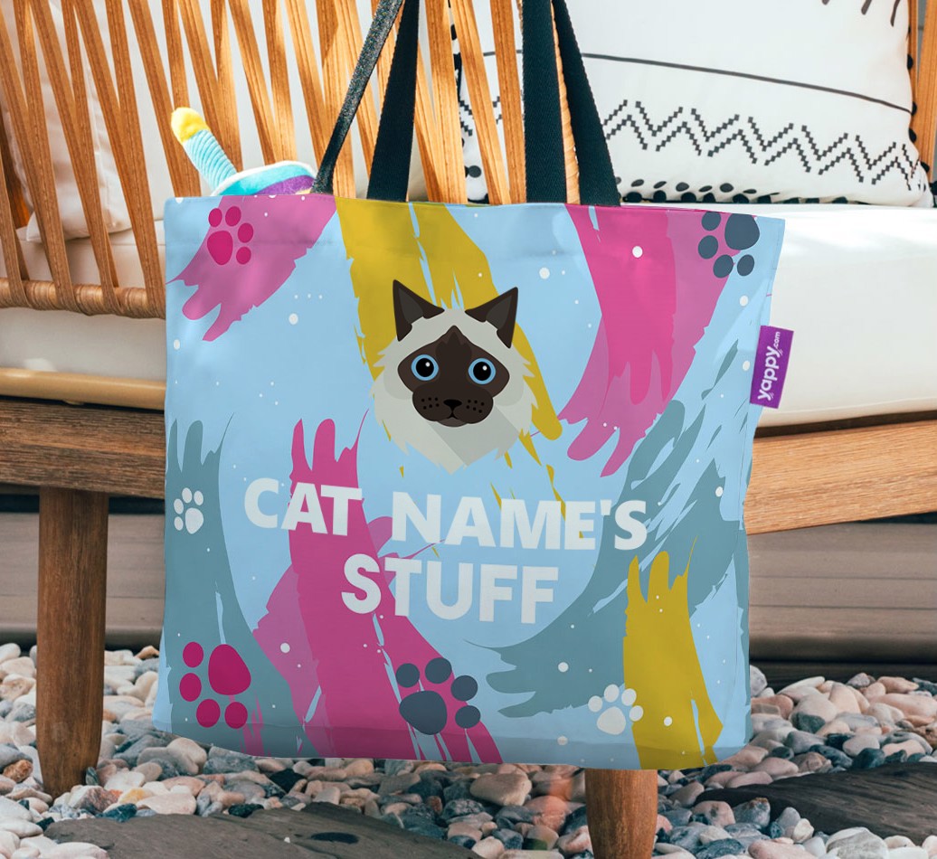 Paint Splatter: Personalized {breedFullName} Canvas Bag - hanging on a chair