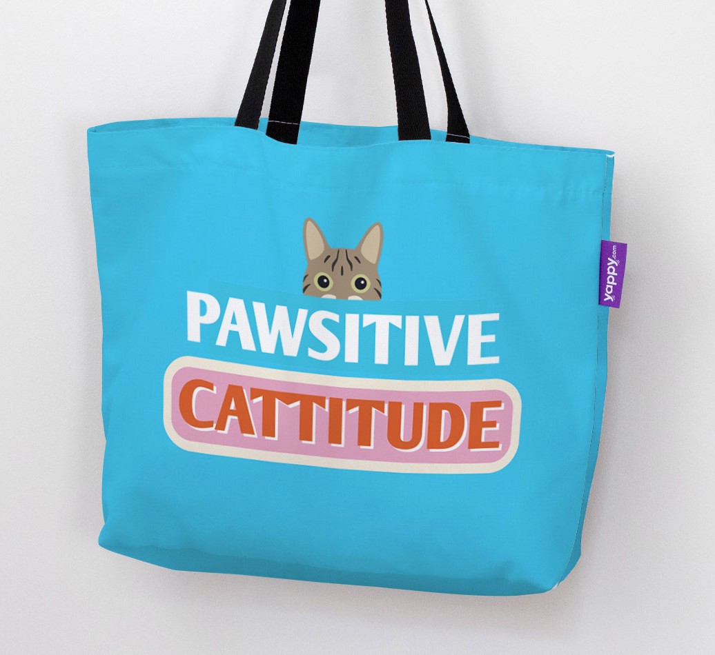 Woman holding 'Pawsitive Catitude' - Personalised {breedFullName} Canvas Bag