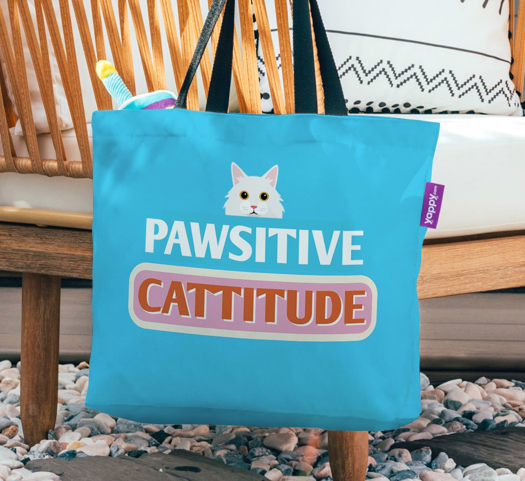 Pawsitive Cattitude: Personalised {breedFullName} Canvas Bag - hanging on a chair