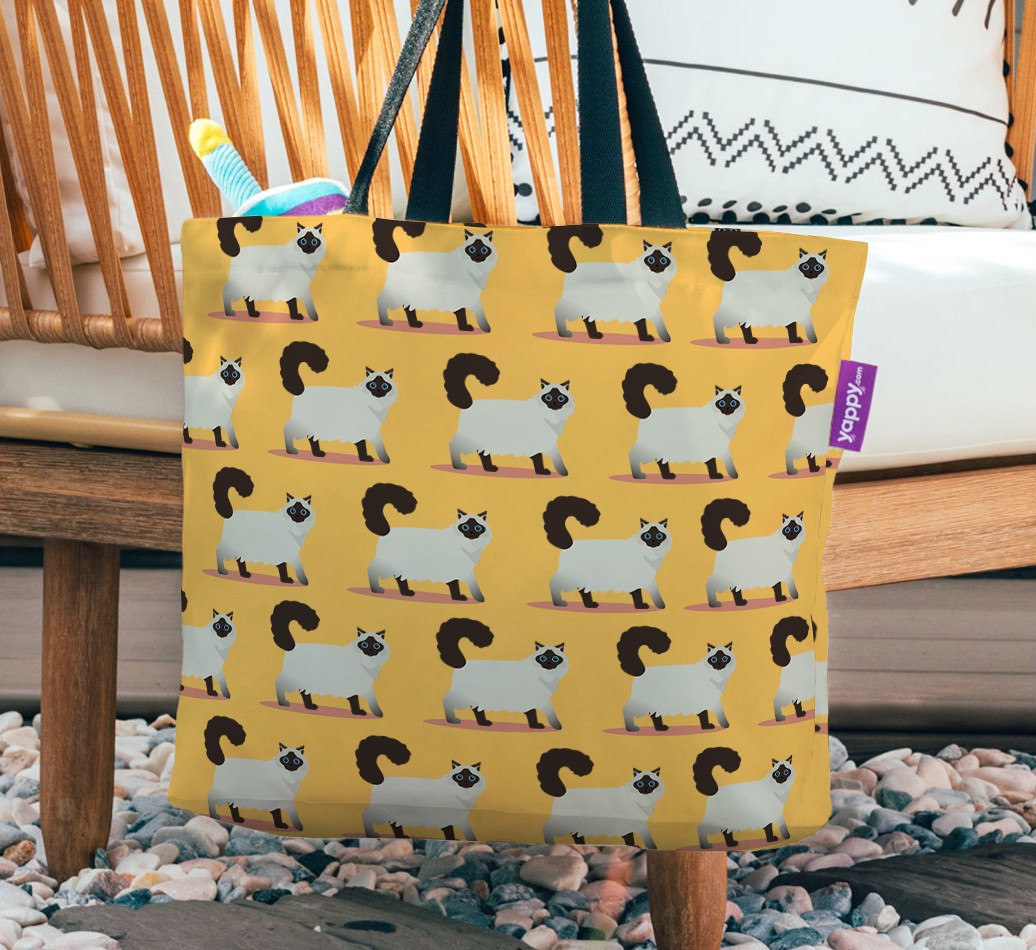 Yappicon Profile Pattern: Personalized {breedFullName} Canvas Bag - hanging on a chair