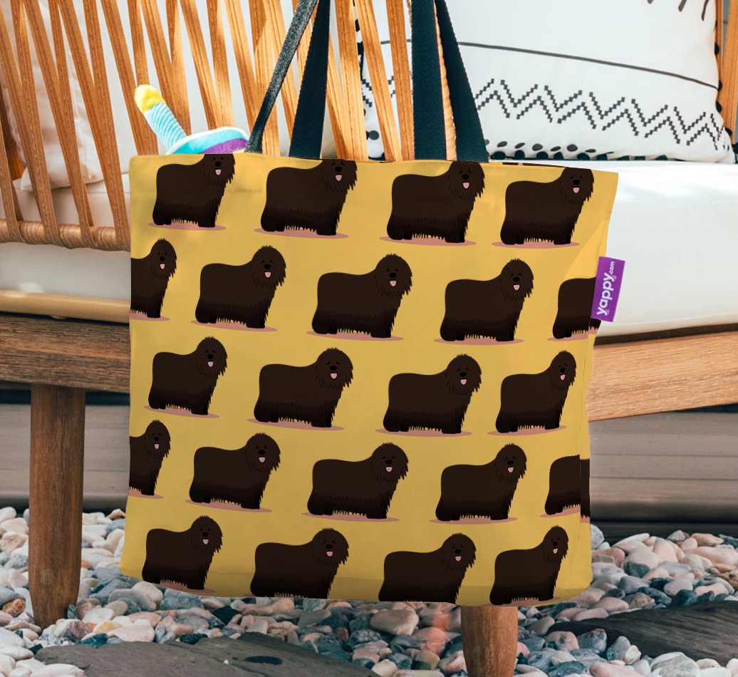 Yappicon Profile Pattern: Personalized {breedFullName} Canvas Bag - hanging on a chair