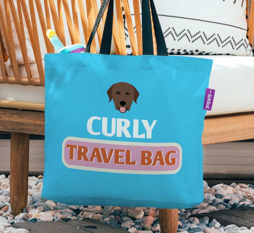 Travel Bag: Personalised {breedFullName} Canvas Bag - hanging on a chair