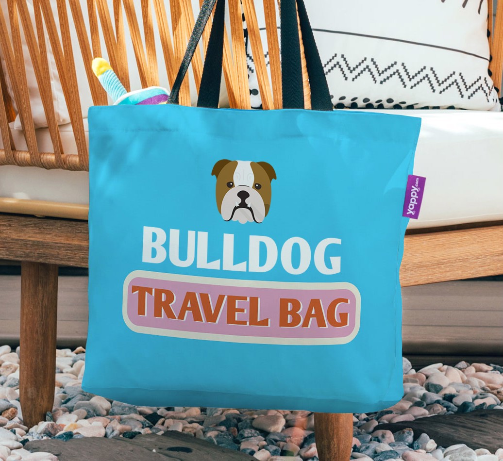 Travel Bag: Personalized {breedFullName} Canvas Bag - hanging on a chair