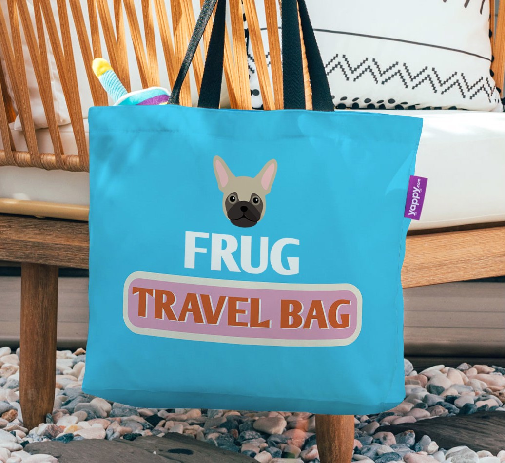 Travel Bag: Personalised {breedFullName} Canvas Bag - hanging on a chair