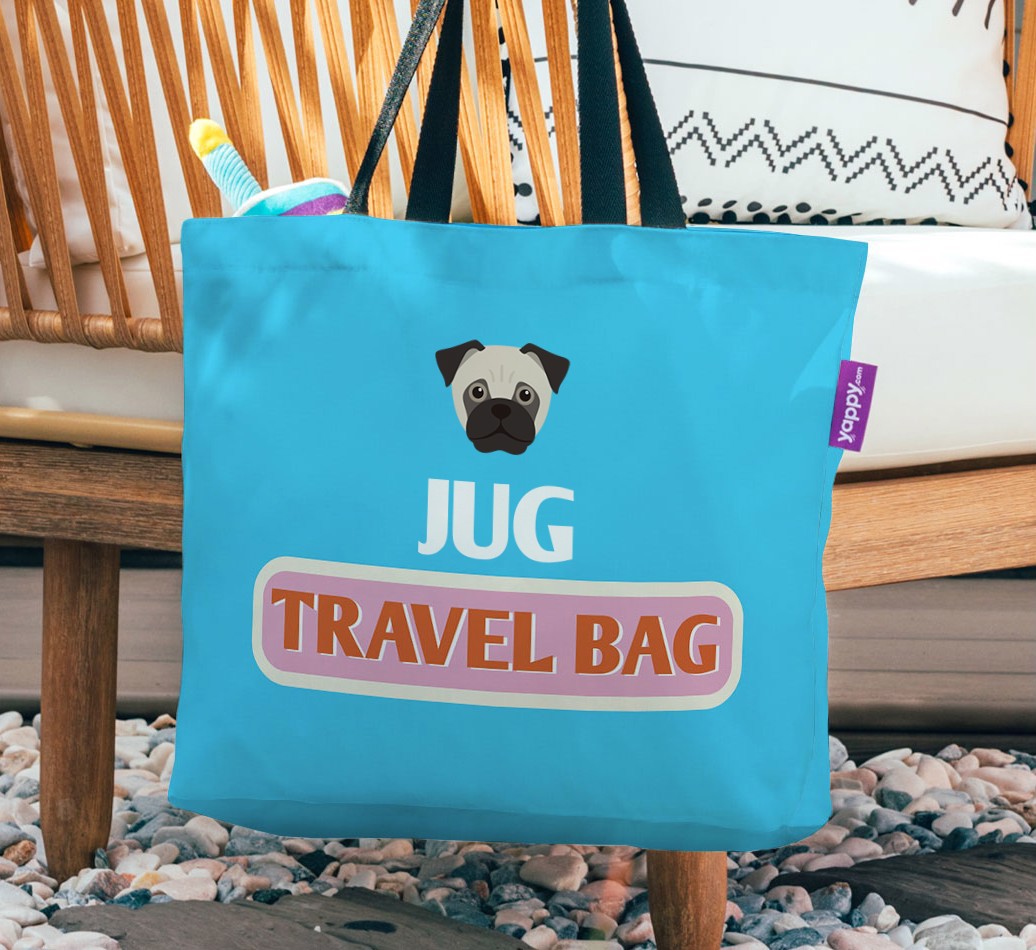 Travel Bag: Personalized {breedFullName} Canvas Bag - hanging on a chair