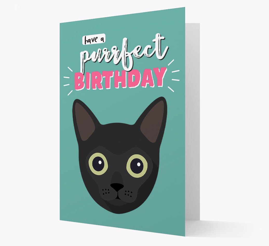 'Have a Purrfect Birthday' - Personalised {breedCommonName} Card front
