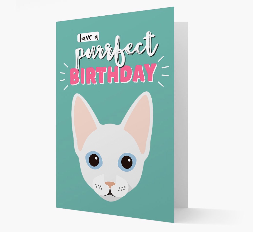 'Have a Purrfect Birthday' - Personalized {breedCommonName} Card front