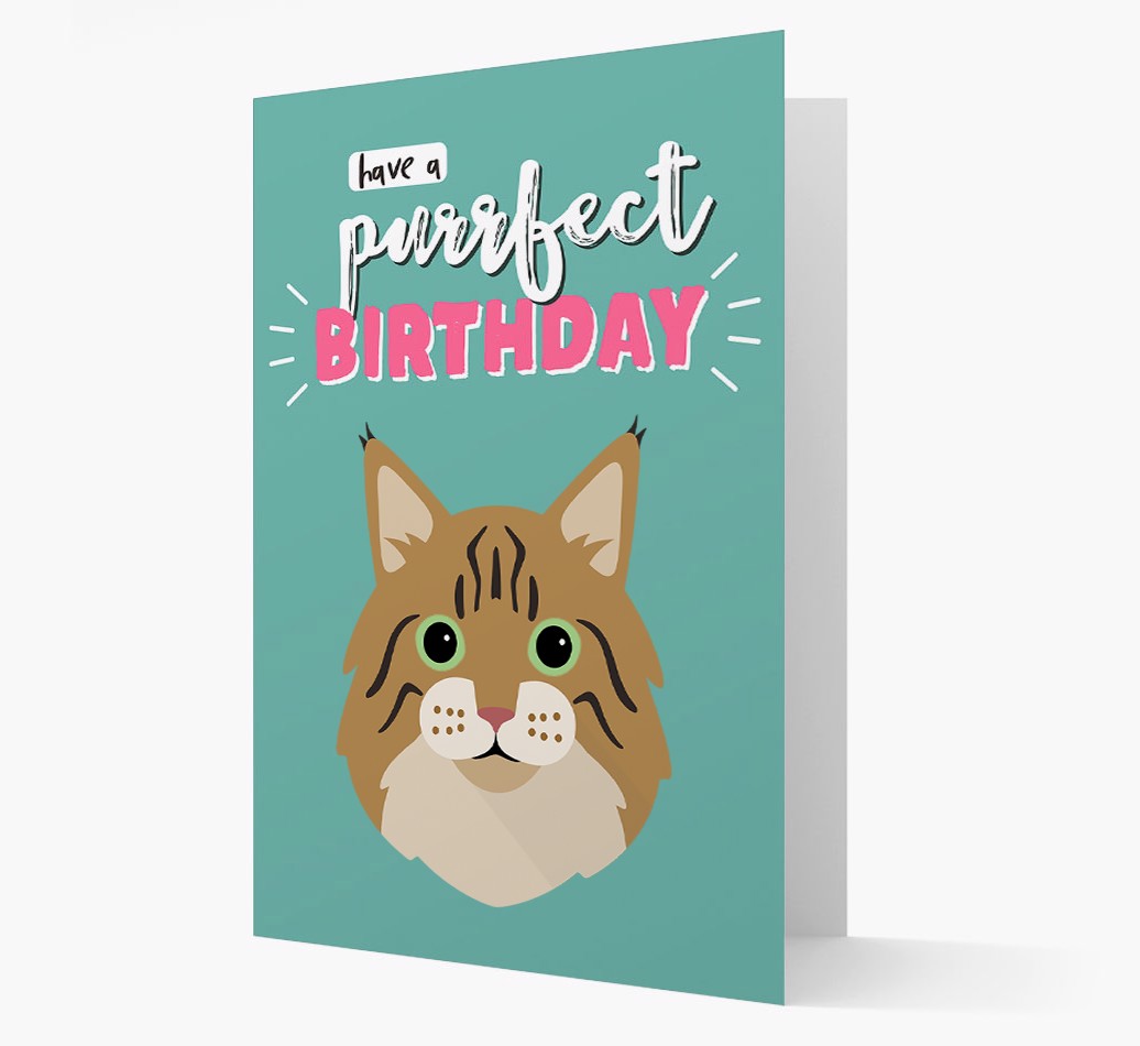 'Have a Purrfect Birthday' - Personalized {breedCommonName} Card front