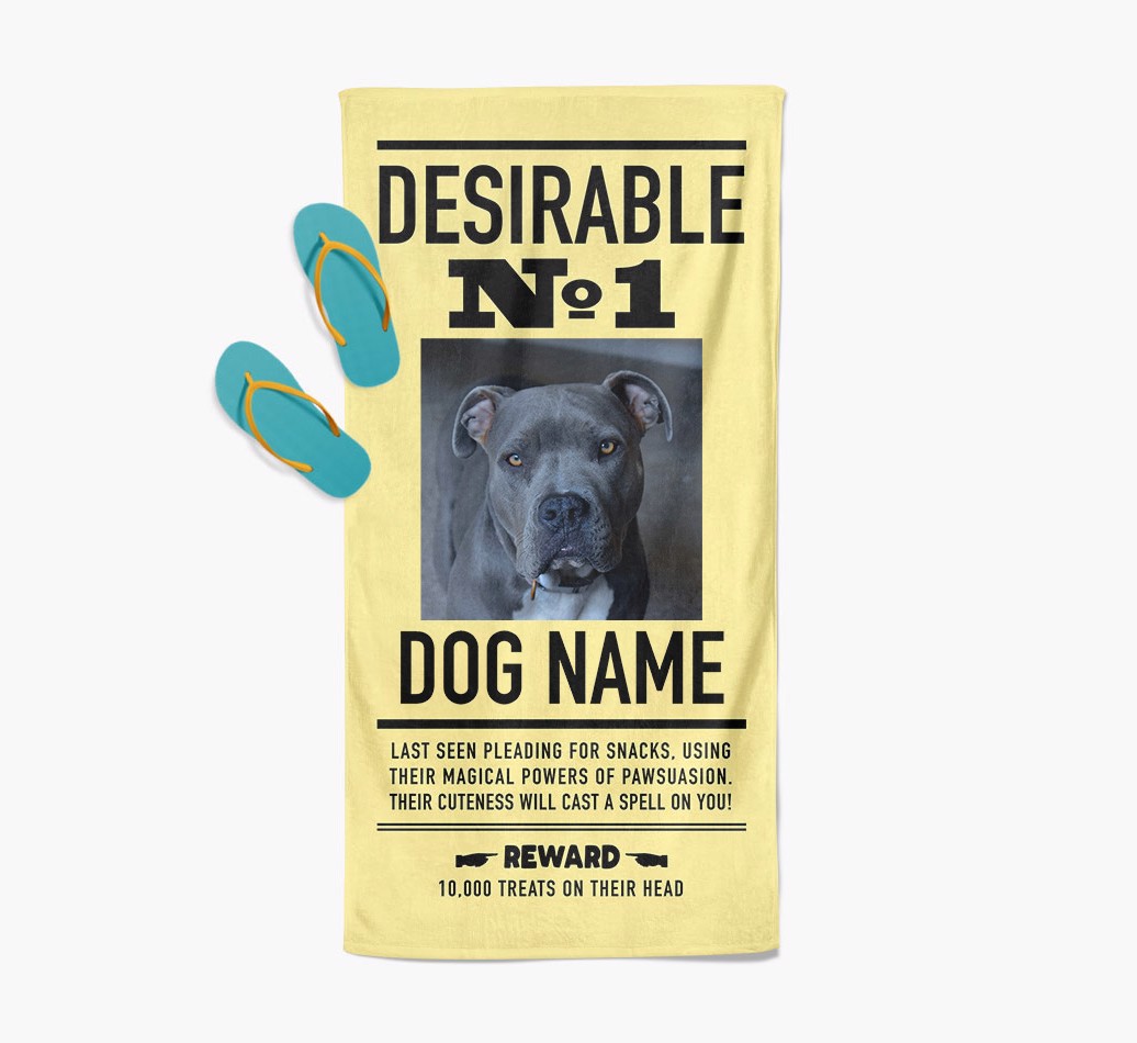 'Desirable No.1' Personalised {breedFullName} beach towel