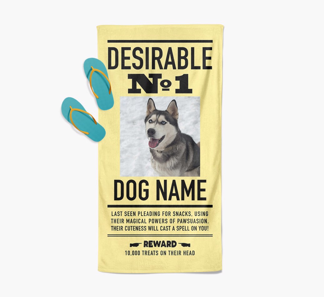 'Desirable No.1' Personalised {breedFullName} beach towel