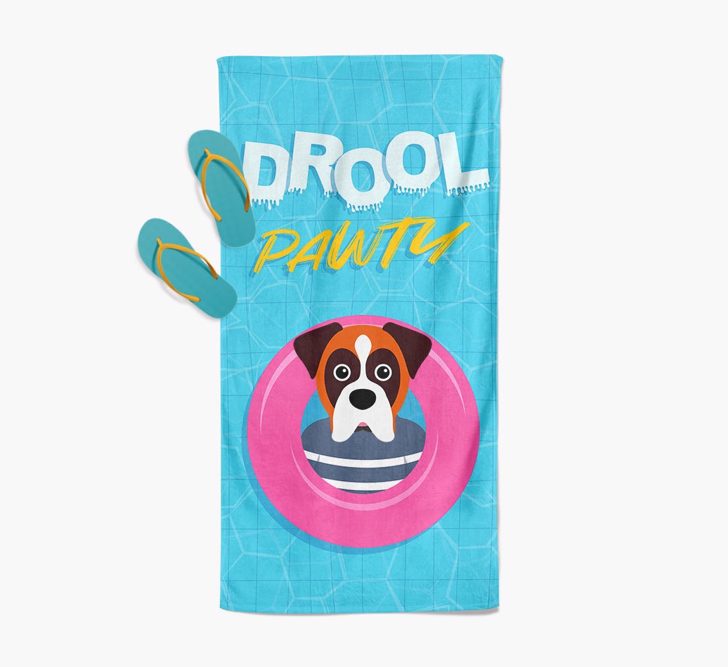 'Drool Pawty' Pool Towel with {breedFullName} Icon with slippers