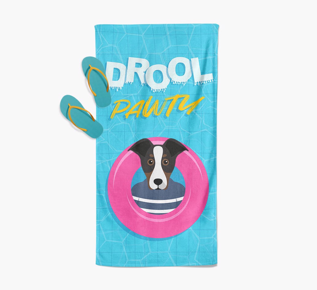 'Drool Pawty' Pool Towel with {breedFullName} Icon with slippers