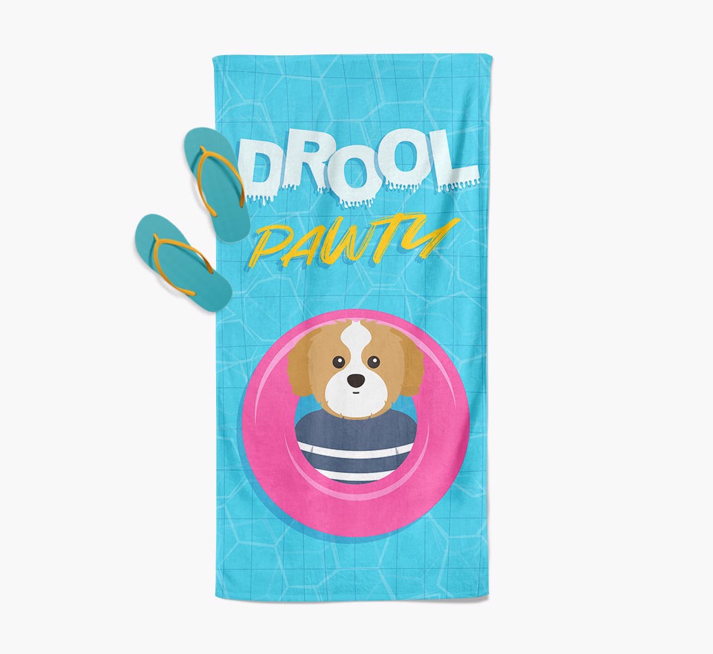 'Drool Pawty' Pool Towel with {breedFullName} Icon with slippers