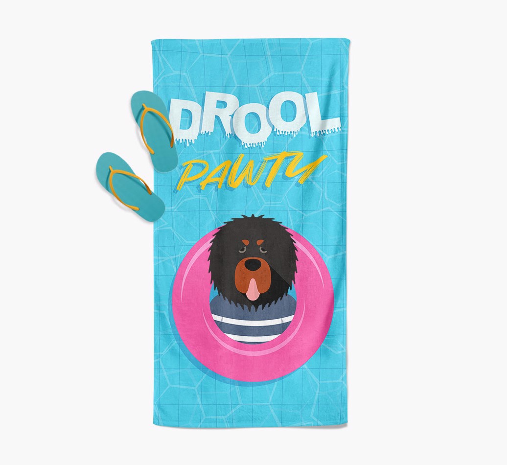 'Drool Pawty' Pool Towel with {breedFullName} Icon with slippers