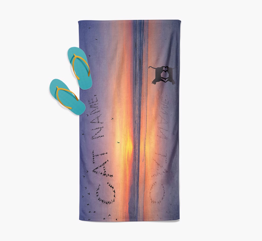 'Sunset Beach' - Personalized {breedFullName} Towel - with flip flops