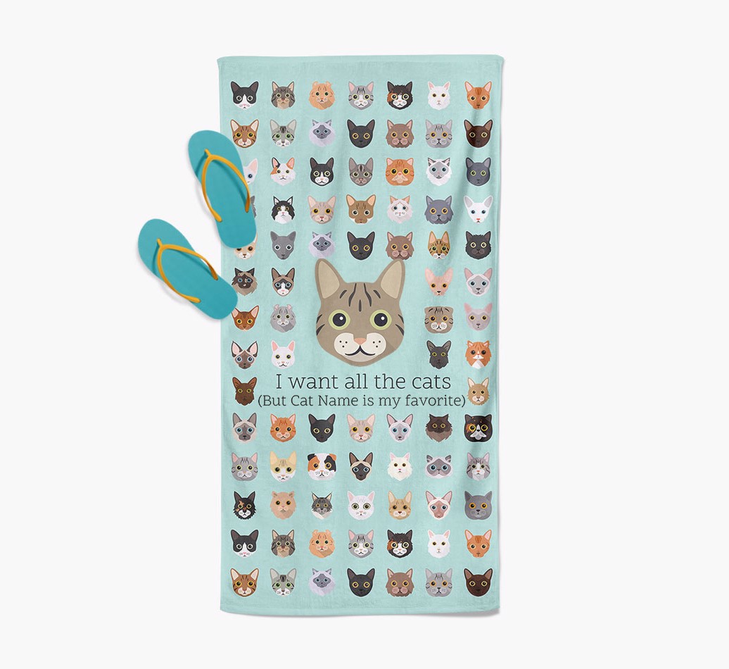 'I Want All the Cats' - Personalized {breedCommonName} Towel - with flip flops